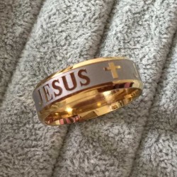 Stainless steel Gold color Ring with "JESUS" etched around - Various sizes  