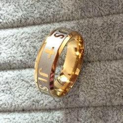 Stainless steel Gold color Ring with "JESUS" etched around - Various sizes  