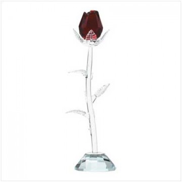 Glass red rose, clear stem, base Glass red rose, clear stem, base