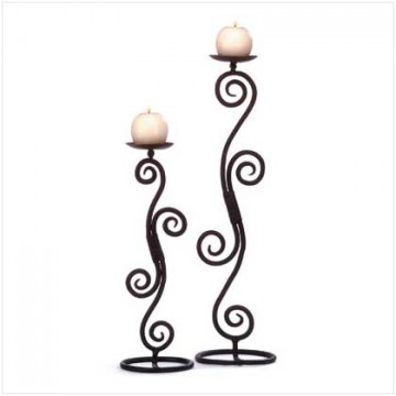 Wrought iron scroll candle holder pair Wrought iron scroll candle holder pair