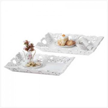 Distress whi wood 2 pc tray set Distress whi wood 2 pc tray set