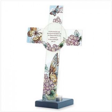 Handpaint art cross votive holder